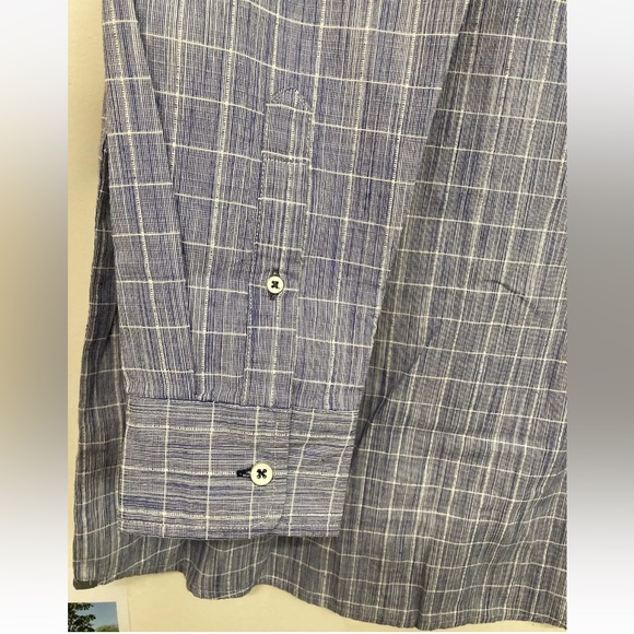 Flag & Anthem Mens Plaid Shirt Button Up Medium White Navy Blue Long Sleeve NWT - Picture 9 of 12